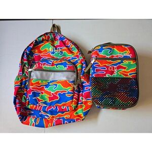 LL Bean Kids Backpack Lunch Box Set Camo Print Adjustable Straps